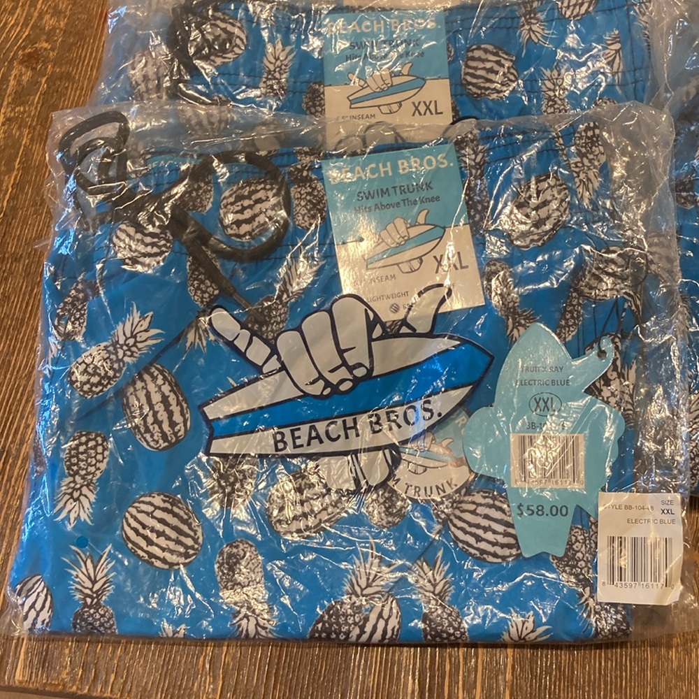Men’s Beach Bros Swim Trunks Electric Blue Fruit X-Ray NWT XL or XXL Available - Picture 4 of 5